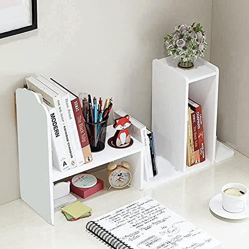 Image of YGYQZ Adjustable PVC Desktop Organizer Storage Rack - White Desk Shelf for Office, Women, Dormitory & Home Decor