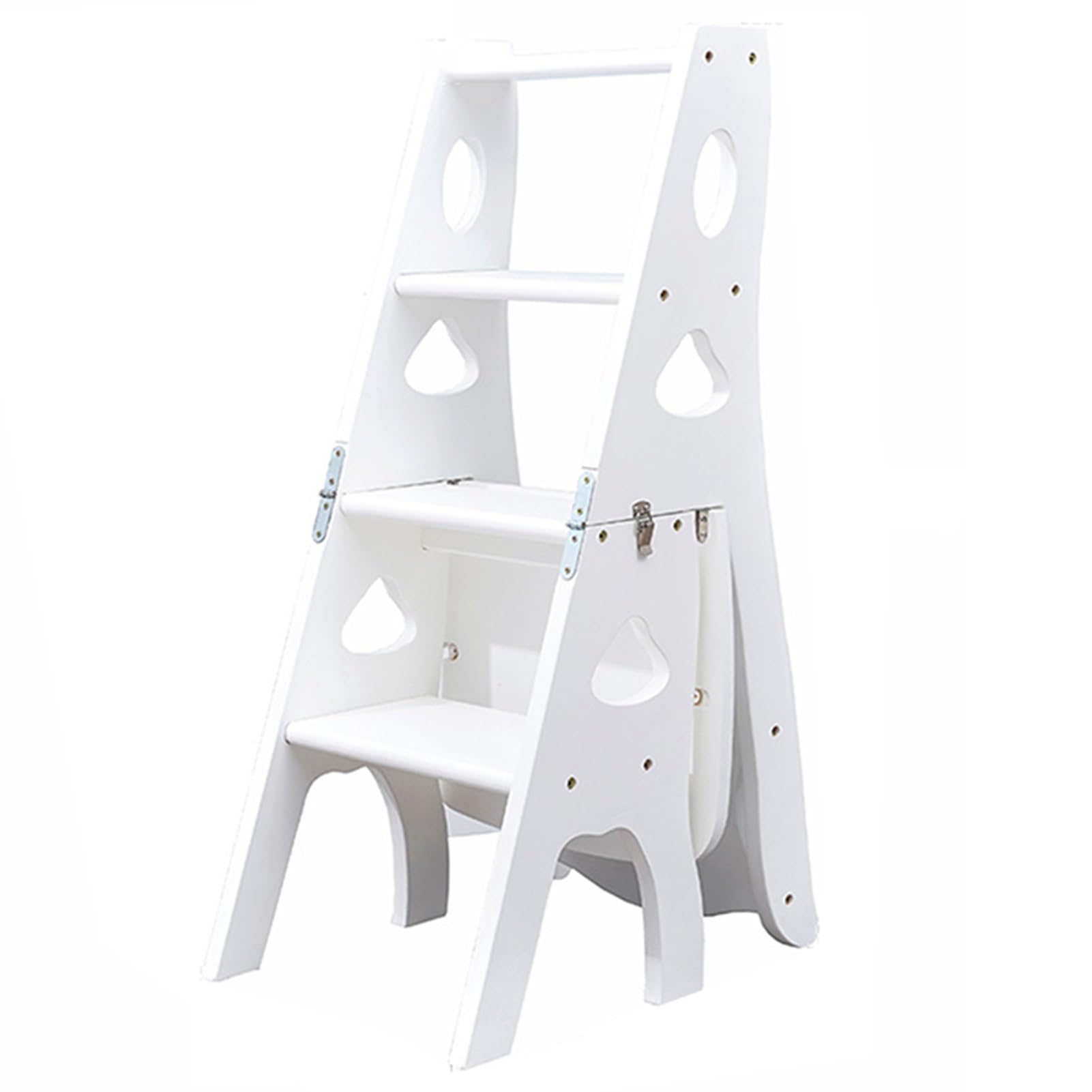 3in1 Wooden Folding Library Ladder Chair Multifunctional Step Stool & Display Shelf SpaceSaving Foldable Ladder for Home Use 331lbs Weight Capacity Stylish White Design