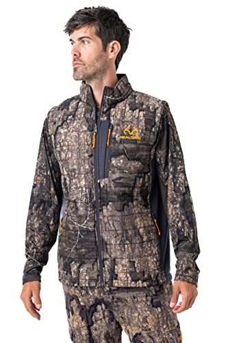 Realtree Men's EDGE/Timber Camo and Blaze Orange Hunting Reversible Puffer Vest Jacket, Water Repellent (M-5XL)