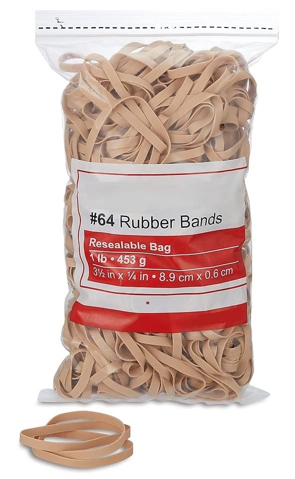 1InTheOffice Rubber Bands Size 64, Quality Multi-Purpose Rubber Bands, 1 lb (380 Bands Per Bag)