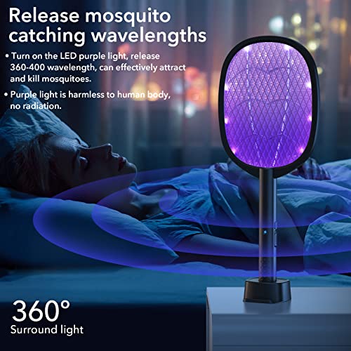 Image of Electric Fly Swatter Racket & Mosquito Zapper 4000v 2 in 1 USB Rechargeable Bug Zapper Mosquito Swatter for Indoor and Outdoor