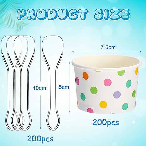 Image of Boao 200 Set 5 oz Ice Cream Cups with Spoons Disposable Paper Sundae Dessert Bowls Summer Party Supplies (Fresh Style)
