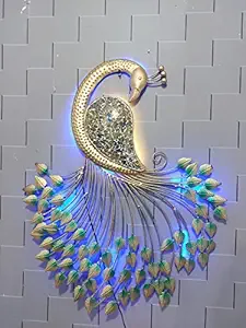 HIMMART Hand Crafted Metal LED Peacock Hanging Wall Decor For Living Room Bedroom-56L x 36W CM