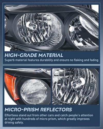 Image of Nilight Headlight Assembly Compatible with 2009 2010 Toyota Corolla XLE /LE /Base Replacement Headlamp Black Housing Amber Reflector Driver and Passenger Side(Not fit S or XRS Trim)