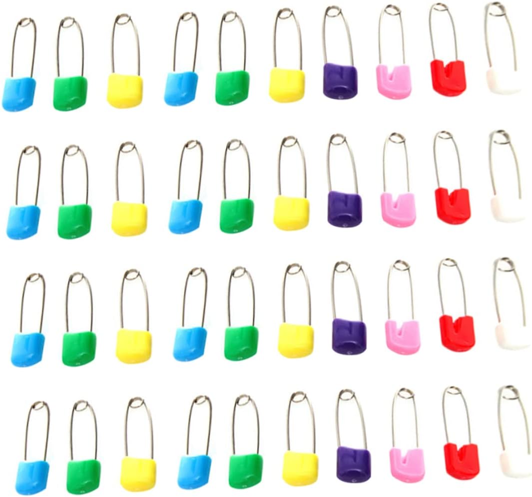 100pcs Safety Pins Locking Plastic Heads Large Safe for Boys and Girls Nursing Non-Slip Reusable for Clothing Towel Diaper Fasteners