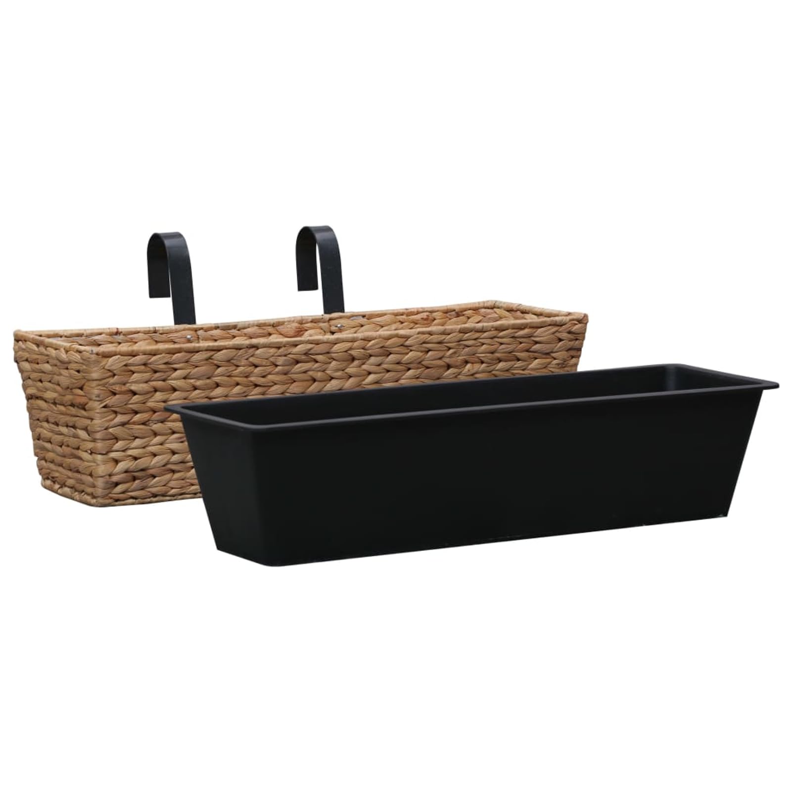 Gecheer Blumenkasten, 2er Set aus Wasserhyazinthe mit abnehmbaren Kunststoff-Innentöpfen und Metallrahmen, Balkonkasten für Zimmerpflanzen und Blumen für den Innenbereich
