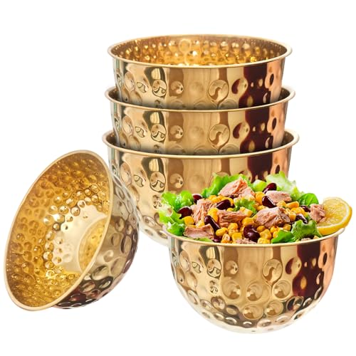 YEJZXY Stainless Steel Mixing Bowls Set, 5 Pieces 1.6/2.1/3.2/4.2/4.9QT Hammered