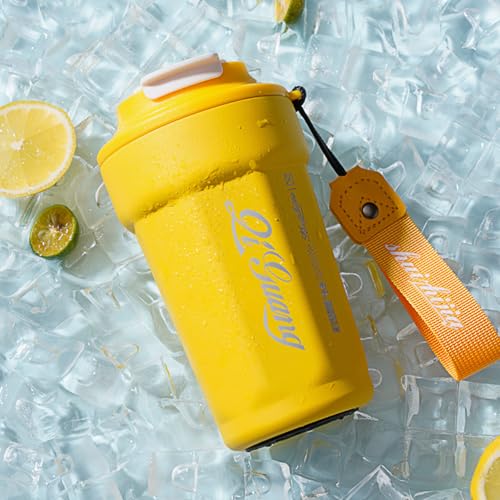 SUMFGO 16 oz Vacuum Insulated Tumbler 316 Stainless Steel Travel Mug with Lid Spill-Proof Coffee Cup for Hot & Cold Drinks Tea & Beer (Yellow)
