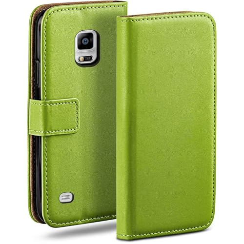 moex Funda con Tapa para Samsung Galaxy Note 4, con Ranura para Tarjetas, Funda Estilo Libro con protección de 360 Grados, Cuero Vegano, Verde Lima