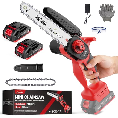 YIJUDUOKUI 8 Cordless Mini Chainsaw with 2 Batteries