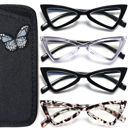 EYEURL 4-Pack Cat Eye Reading Glasses for Women Oversize Blue Light Blocking Computer Glasses Spring Hinge Anti Eyestrain/Computer Glare/UV Readers for Women,2.75