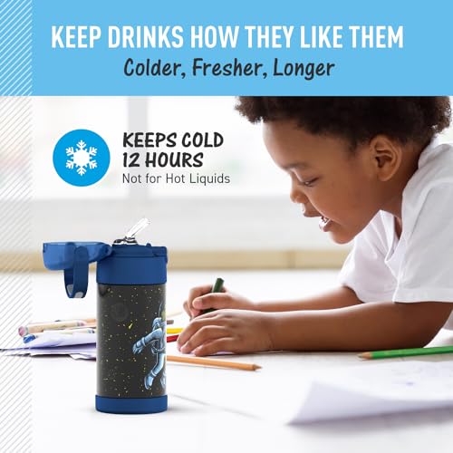 Image of THERMOS FUNTAINER Water Bottle with Straw, 12oz, Space Frog | Kids Stainless Steel Insulated Water Bottle, Keeps Drinks Cold Longer for School & Play, BPA-Free