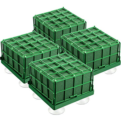 Square Floral Foam Cage Flower Holder with Floral Foam for Fresh Flowers Cage Bowl for Table Centerpiece Floral Arrangement, Pack of 2 (11 x 11 x 9 cm/ 4.3 x 4.3 x 3.5 Inch)