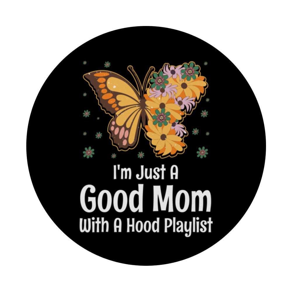 Good Mom with Hood Playlist Mother's Day Sayings Parents PopSockets Swappable PopGrip, Black - Image 3