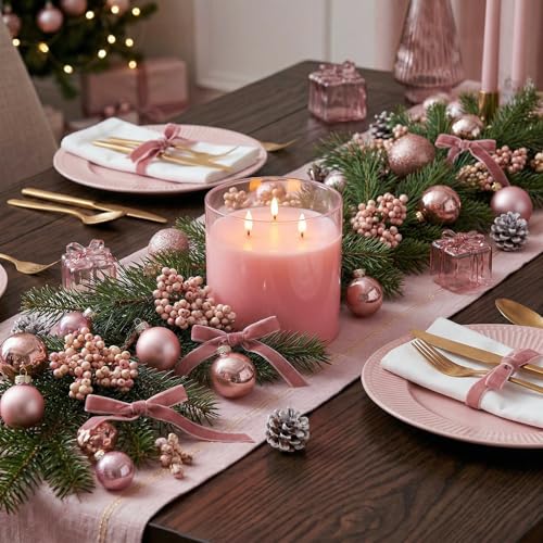 Image of Homemory 6x6 Extra Large Flameless Candle with 3 Wicks, Pink Glass LED Pillar Candle, Real Wax Battery Operated Candle with Remote and Timer, Flickering Flameless Candle Home Wedding Valentine Decor