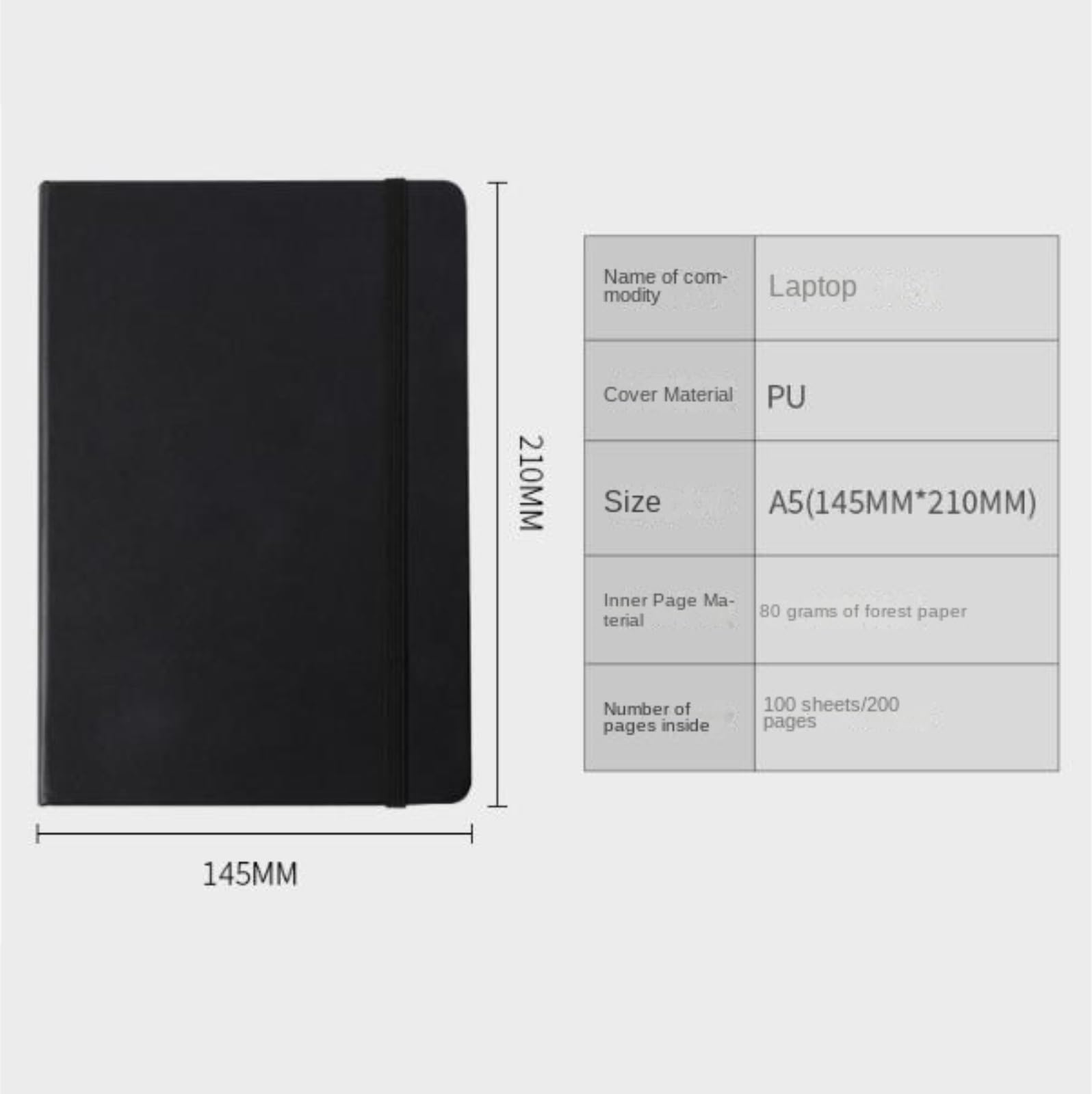Bloc-Notes libreta Cuaderno De Tapa Dura A5 con Tiras For Oficina, For Trabajar Y Estudiar Material Escolar(Black)