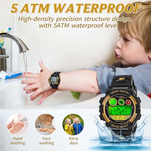Image of Dayllon Kids Digital Watch,Boys Digital Outdoor Sport Waterproof Watch,with Calendar 12 /24H Alarm 7 Colorful Backlight Stopwatch Wristwatch for 3-15 Years Old