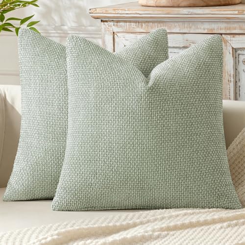 Image of MIULEE Pack of 2 Couch Throw Pillow Covers 20x20 Inch Light Green Modern Boho Accent Decorative Pillow Covers Soft Chenille Farmhouse Cushion Covers for Home Decor Bed Sofa Living Room