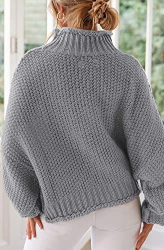 Image of ZESICA Women's Turtleneck Batwing Sleeve Loose Oversized Chunky Knitted Pullover Sweater Jumper Tops,Grey2,XX-Large