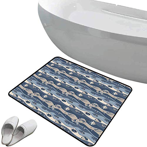 Alfombra de baño antideslizante Pez suave antideslizante Acuario geométrico inspirado en Asia Animal Patrón geométrico Estilo de dibujos animados Decorativo,pizarra y cadete Azul Tun Para ducha Felpud