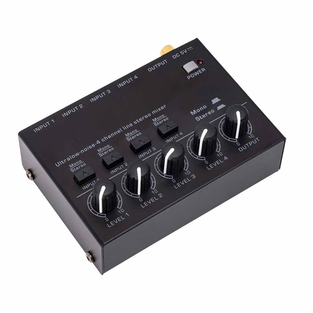 Mixer audio, Mini Mixer a Basso Rumore 4 Canali Console di Missaggio for Chitarra Elettrica Batteria Pianoforte