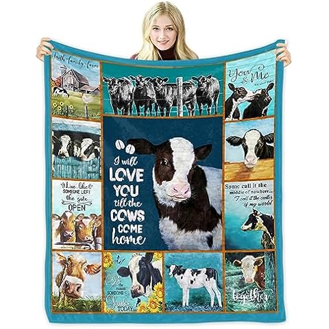 Cow Print Blanket with Inspirational Quotes Super Soft Plush Throw Blanket Farmhouse Animals Blanket Warm Sofa Couch Travel Bedding Blankets Comfy Bedspread Home Decor 50"X40" Cover