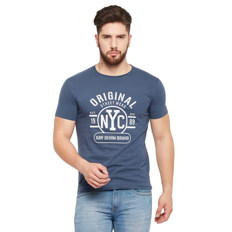 cantabil Men Blue Cotton Blend Round Neck Half Sleeve Printed T-Shirt (P_MTSH00296_Blue)-picture-42