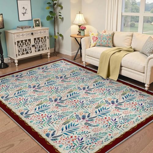 Tapis lavable à imprimés multiples fleurs 160x200cm facile à nettoyer - 2