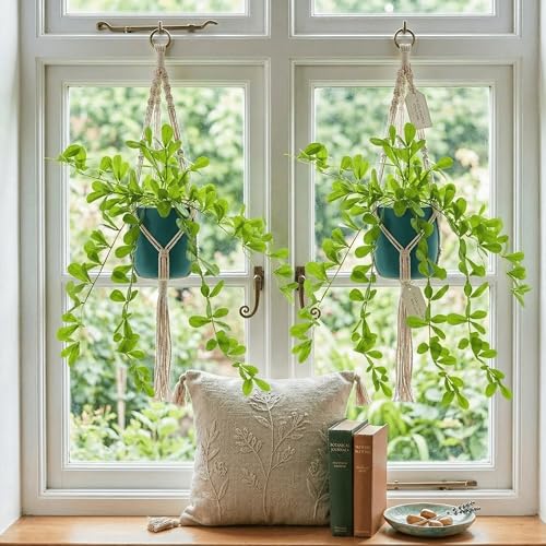 Image of Dekorly 2 Pack Artificial Plants Artificial Hanging Plants Faux Eucalyptus Leaf Greenery Fake Hanging Eucalyptus Plant (Green) (1, Green)