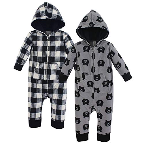 Yoga Sprout baby girls Hooded Fleece Jumpsuits Layette Set, Bear Fleece Coverall 2-pack, 6-9 Months US