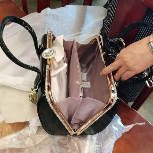 Image of Fashion Leather Women's Top Handle Satchel Crossbody Handbags Diamonds Evening Bag Purses Hard Shoulder Bags | Fashion