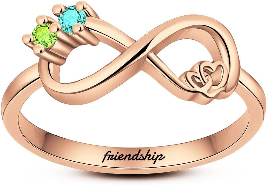 Best Friend Birthstones Rings for Her Personalized 925 Sterling Silver Rings Wedding Ring for Him and Her Friendship Rings Free Engraving Infinity Knot Friendship Engagement Rings