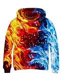 Linnhoy Boys Girls Casual Hoodies 3D Flame Graphic Novelty Fire Printed Sweater Kids Hooded Pocket S
