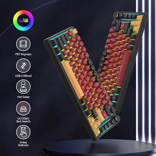 Image of Fogruaden Wired 75% Percent Hot Swappable Mechanical Keyboard, Red Switch, TKL Mechanical Keyboard, Gasket Mount, RGB Backlit Compact Gaming Keyboard with Volume Knob(RedSamurai)