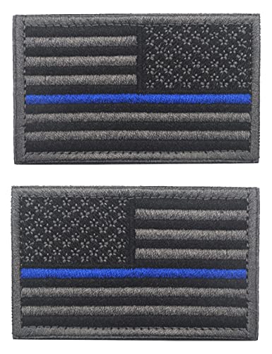 Parches de bandera AliPlus America Thin Blue Line de AliPlus Parche táctico bordado regular e inverso, gancho y lazo (gris)