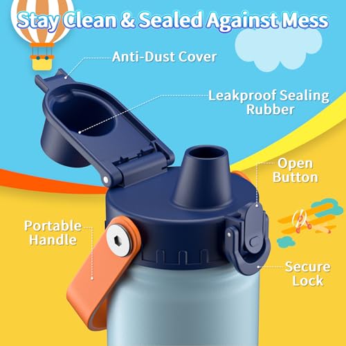 Image of baab 18oz Kids Insulated Water Bottle 18 /8 Stainless Steel Kids Cup 2 Pack | BPA-Free, DIY Stickers, Lockable Spout Lid, Leakproof & Spillproof, Easy to Clean & Carry, Gift for Boy Girl Youth School