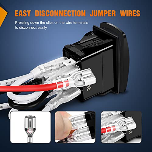 Image of Nilight 7Pin Momentary Rocker Switch DPDT Toggle(On)-Off-(On) | 3 Way Electrical 12V /20A 24V /10A Waterproof with Jumper Wires for Winch in Out Down Up Trucks RV Boats Automotive Cars Blue