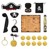 PEAKTOP 20PCS Disfraz De Pirata, Accesorios Piratas Con Sombrero Pirata Parche Ocular Monedas De Oro Mapa Del Tesoro PrismáTicos CinturóN Para Halloween Mardi Gras Coaplay Fiesta Medieval De Piratas