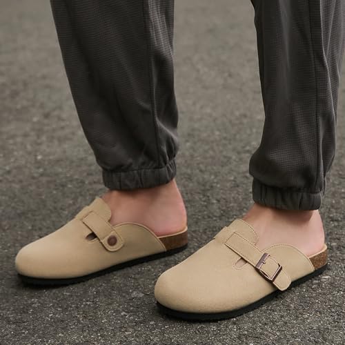 Image of Dumalum Suede Clogs for Women & Men - Comfort Cork Footbed with Arch Support - Adjustable Buckle Mules Slip-On Sandals Unisex Potato Shoes Home Slippers