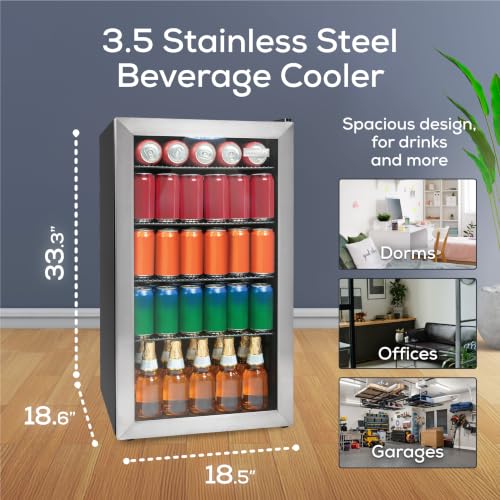 Image of Igloo 3.5 Cu. Ft. Mini Fridge - Stainless Steel Single Door Compact Beverage Refrigerator with Shelves for Homes, Dorms & Offices- Keep Snacks and Drinks Cool with Temperature Control Mini Fridge