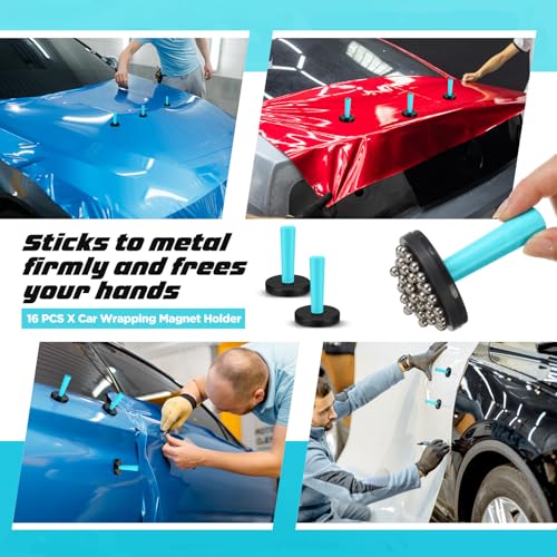 Image of 16 Pcs Cyan Car Vinyl Wrap Magnets Holder Tool Kits for Car Wrapping and Crafts Sign Making Window Tint Tools Magnets