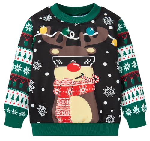 Image of Akyzic Boys Sweatshirts Cotton Long Sleeve Crewneck Pullover Toddler Kids Winter Warm Shirt Sweater Tops 3t-8t