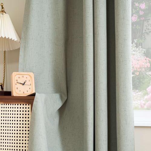 Image of H.VERSAILTEX 100% Blackout Curtains for Bedroom 84 Inches Long Grommet Linen Face Full Light Blocking Curtain Drapes for Living Room Thermal Linen Look Curtains 2 Panels Set, 52 inch W x 84 inch L, Sage