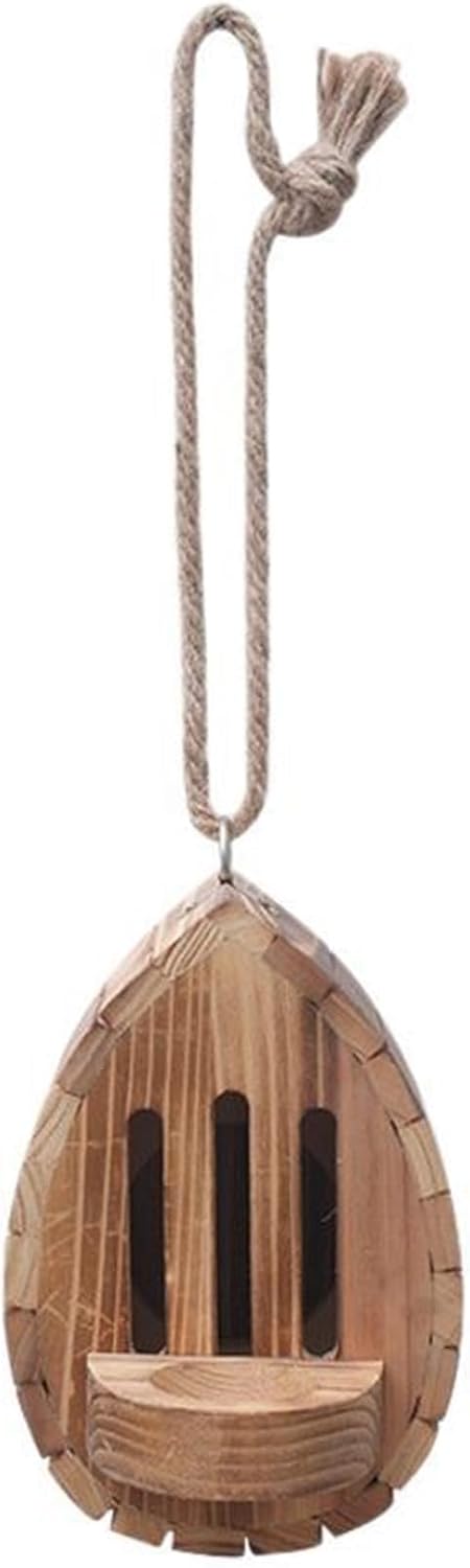 Butterfly House for Outside, Teardrop-Shaped Wooden Butterfly Habitat & Feeder with Rope for Garden Decor