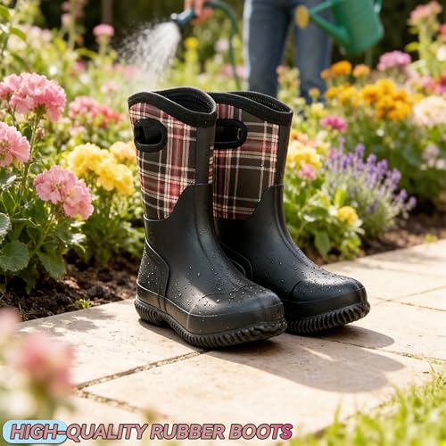 Image of Hbxooxts Women Mud Boots Waterproof Garden Shoes, Anti-Slip Rubber Rain Boots for Women, Outdoor Work and Farming with Easy-Clean Design