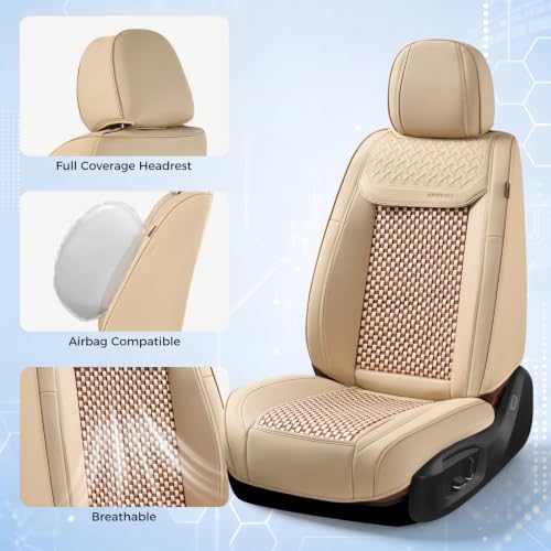 Image of Coverado 2 in 1 Front Seat Covers for Car, Conversions Between Warm Suede and Cold Ice Silk for Car Seat Protector Car Accessories Universal Fit for Most Cars SUVs and Trucks(Beige)