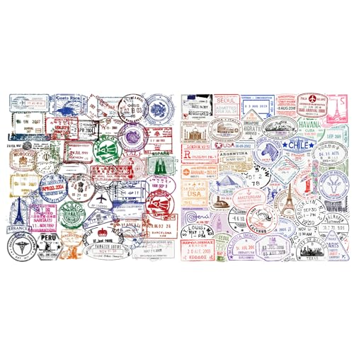 Rainway 100 Autocollants Vintage Transparents Timbre Poste, Autocollant Scrapbooking Stickers Voyage pour Cahier de Notes, Journal, Album Photo Ordinateur...