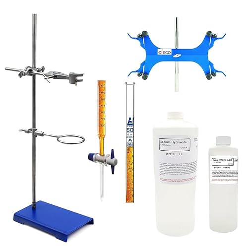 Kit de valoración de laboratorio soluciones de HCl, NaOH con Bureta, soporte y abrazadera