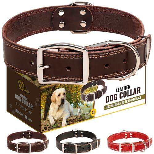Produktbild von EUSFIYY Personalisiertes Hundehalsband Aus Leder Gravierter Name ID Welpenhalsband Tags Tierbedarf Hundehalsband -Brown_Without_Name_L_47-58cm