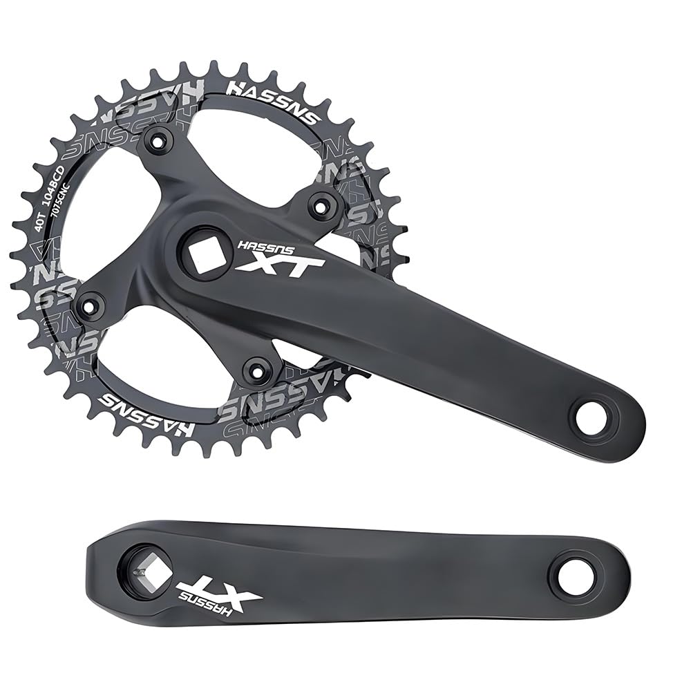 kefeimumu Bike Crankset Aluminium Alloy Square Taper Crank Set for 8/9/10/11 Speeds, Mountain Bike Crankset 170MM Arm 104 BCD 32/34/36/38/40/42T Round Chainring (40T Bike Crankset)